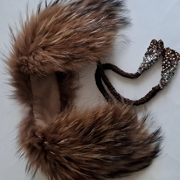 Fox Fur Collar Unisex Fleece Lined Warm Upcycled Beads Sequins Wool Ties OOAK - Picture 10 of 10